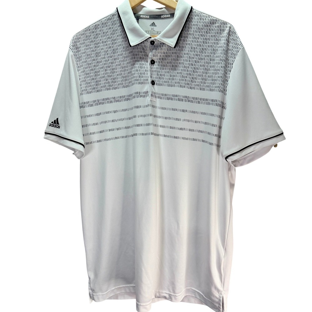 Adidas Polo Shirt Mens XL White Gray Pattern Golf Performance Short Sleeve Top